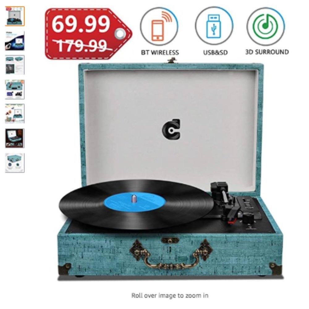WIRELESS RECORD PLAYER WITH SPEAKERS AND TURNTABLE